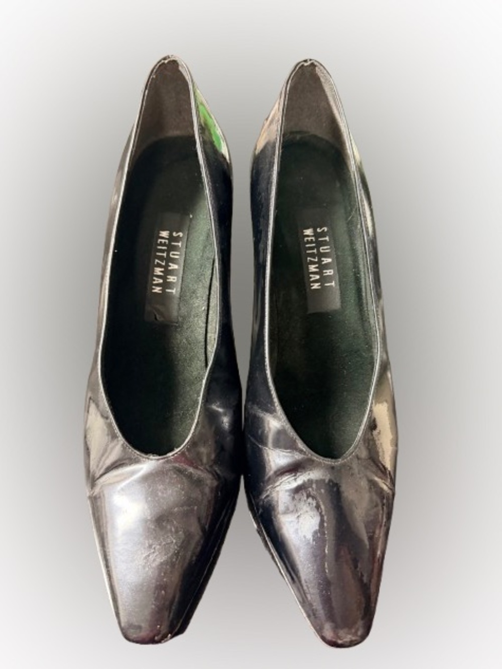 Stuart Weitzman Black Patent Leather Pumps Kitten Heel Pointed Toe Size 8.5 B